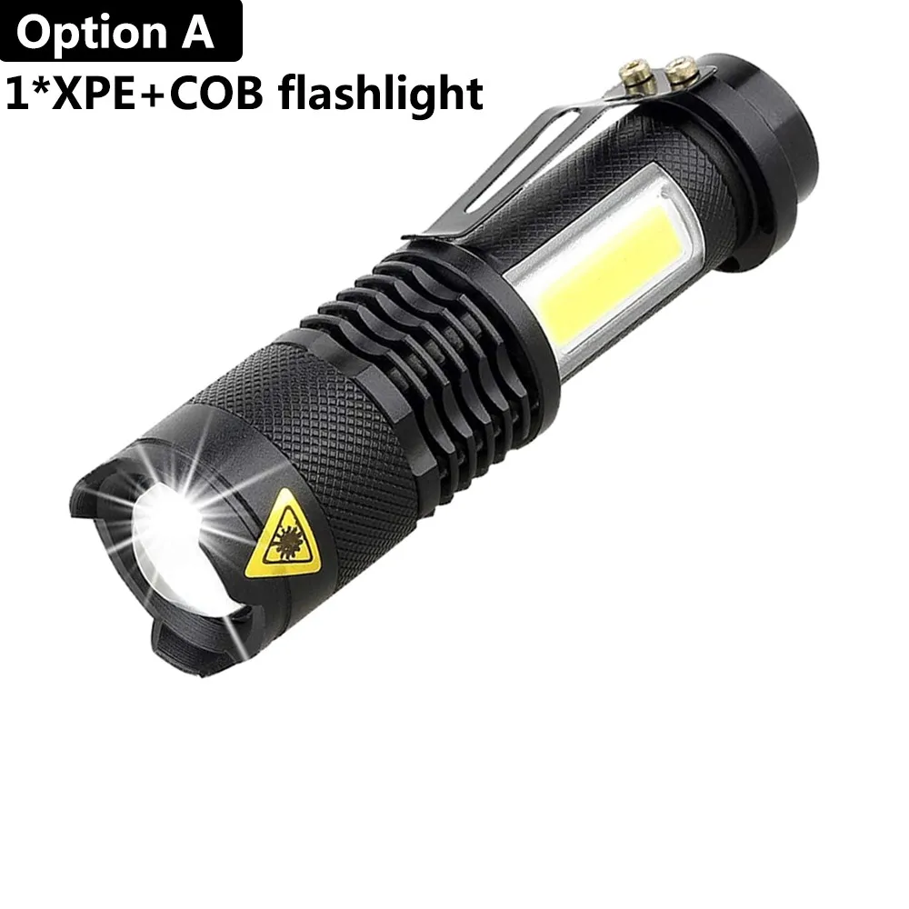 Портативный светодиодный фонарик Q5+ COB Mini Black 2000LM Водонепроницаемый светодиодный фонарь с зумом, фонарик с батареей AA 14500 - Испускаемый цвет: Single flashlight