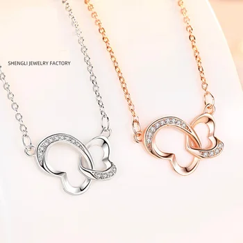 

Sterling Silver S925 Sterling Silver Zircon Butterfly Necklace Pendant Artistic Butterfly Collarbone Chain Women