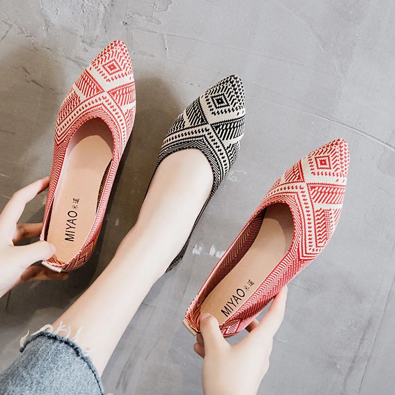 

Shoes Women's 2020 Spring Korean-style Versatile Low-Cut Breathable Moccosins Slip-on Pointed Toe Lazy Knitted Grandma Shoes