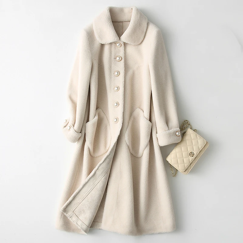 

Sheep Shearing Coats Thick Real Wool Fur Coat Female 2020 Korean Fashion Long Warm Winter Jacket Women Outerwear TLR1323