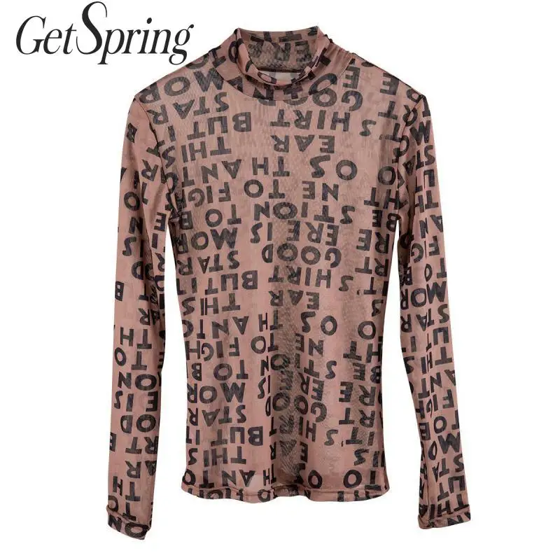 GetSpring Для женщин T рубашки с принтом надписью точки зрения s футболка высоким