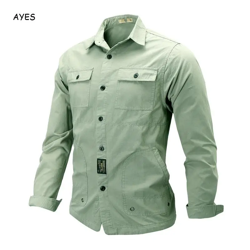 light green Большие размеры 4xl Мужская рубашка однотонная Базовая Повседневная рубашка с длинными рукавами и пуговицами мужские рубашки с v-образным вырезом Топы армейские зеленые рубашки уличная одежда - Цвет: light green