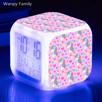 

Pink Love Unicorn LED Alarm Clock Large screen multi-function glowing LED color change digital alarm clock for kids party gifts