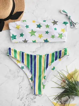 

ZAFUL Reversible Brazilian Flag Print Padded Bikini Swimwear