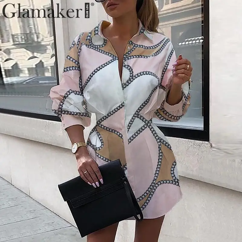 Glamaker, с буквенным принтом, Сексуальное Мини Короткое платье-рубашка, для женщин, белое, с длинным рукавом, вечерние, для клуба, платье, зима, осень, элегантное, облегающее платье