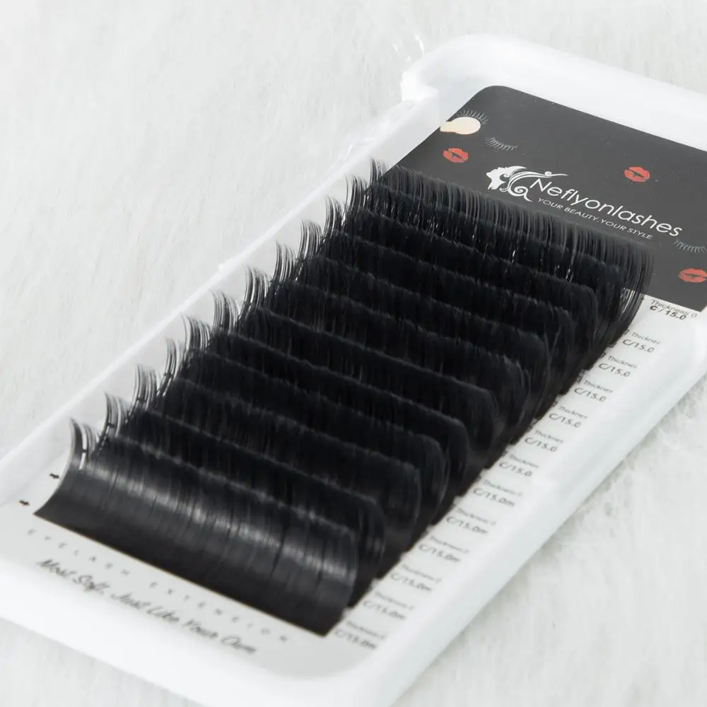 Neflyonlashes Silk Mink Flat Eyelash Extensions Individual False Ellipse Eyelashes Extension Fake Mink Korean Lash Bulk Lashes