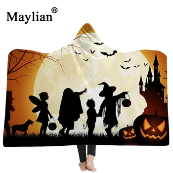 

Halloween terror Boho Mandala Hooded Blanket Floral Sherpa Fleece Lotus Wearable Throw Blanket Microfiber on Sofa Thick warm B41