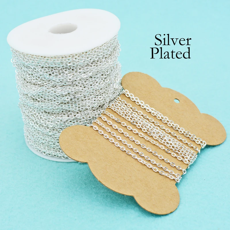 

30 Ft - Silver Plated Cable Chain, Silver Plated Link Chain, Metal Chain, Bulk Chain Wholesale, Bulk Chain Roll 2mm, 2.5mm, 3mm
