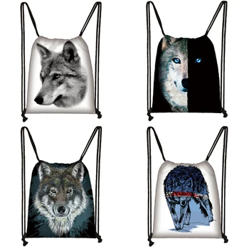 

Wolf Print Drawstring Bag Women Travel Bag Teenager School Bag Brown Girl And Boy Backpack Fashion Female Storage Bags To580025