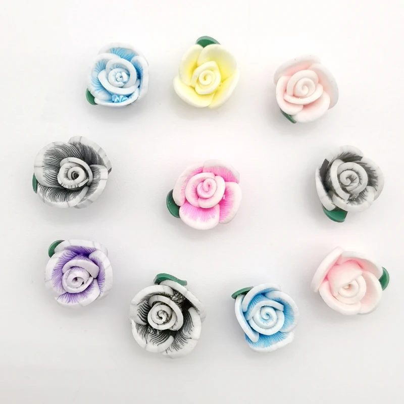10Pcs/Lot Random Mixed Polymer Clay stripes Roses Flower Spacer Beads Charms 12mm For Jewelry Making | Украшения и аксессуары