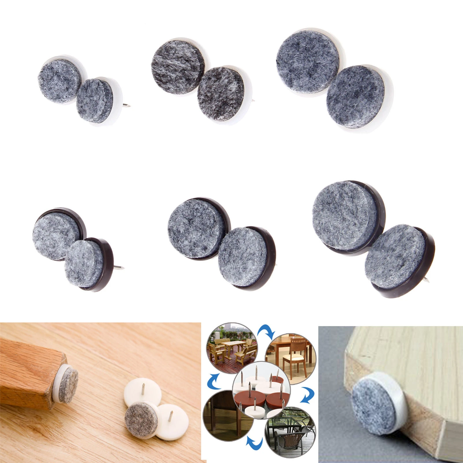 20 Pcs Felt Pad Floor Protectors Nails Furniture Chair Table Wood Feet