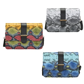 

LJL-Ladies Shoulder Bag New Snakeskin Pattern Messenger Bag Handbag Chain Bag All-Match Crack Printing All-Match