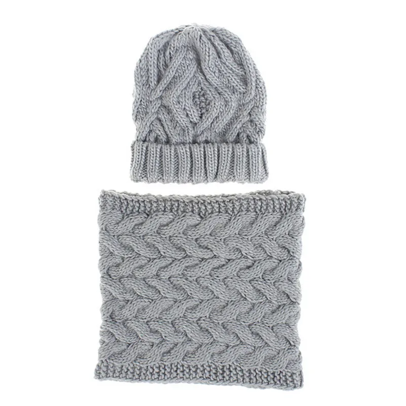 Женская зимняя шапка и снуд, теплая утепленная Вязаная Шапка-бини, шарф для снежной погоды, 2 предмета, уличная Элегантная модная повседневная спортивная шапка, шапки - Цвет: Светло-серый