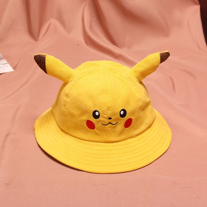 Children Summer Pikachu Bucket Hats Outdoor embroidery Cap Travel Sunscreen Hat for Kids