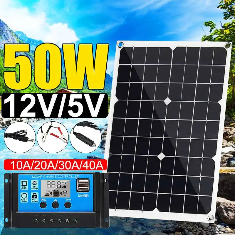 KINCO 50 Вт двойной солнечные панели из кремня солнечных батарей+ 10/20 Вт, 30 Вт, 40A солнечное зарядное устройство pwm контроллер для автомобиля яхта 12 В/5 В Батарея лодка Зарядное устройство