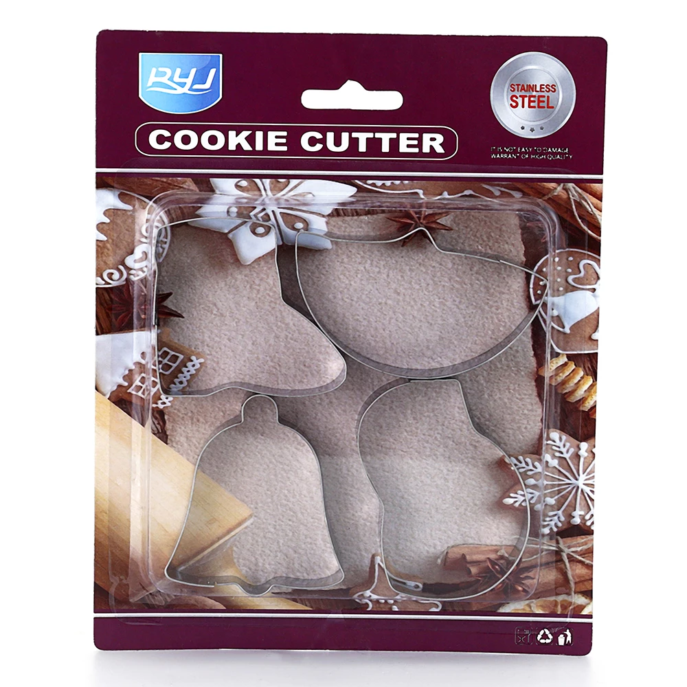 4PCS Christmas Stainless Steel Biscuit Mold Christmas Bell shape Cookie Cutter DIY Baking Cake Mold