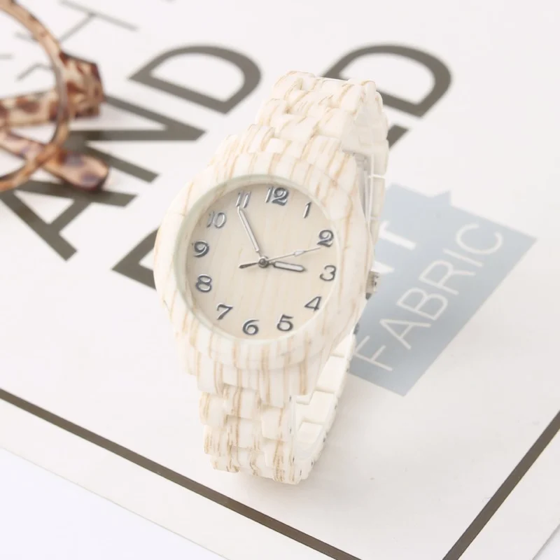Reloj de madera de imitación para mujer, accesorio de marca de moda, de lujo, de cuero Vintage, de cuarzo, de Color - Imagen 2