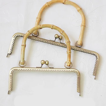 

Metal Frame Handle Clasp Lock with Bamboo Handle for DIY Coin Purse Bag Accessories Tone Bag Hardware Strap Handmade Handbags