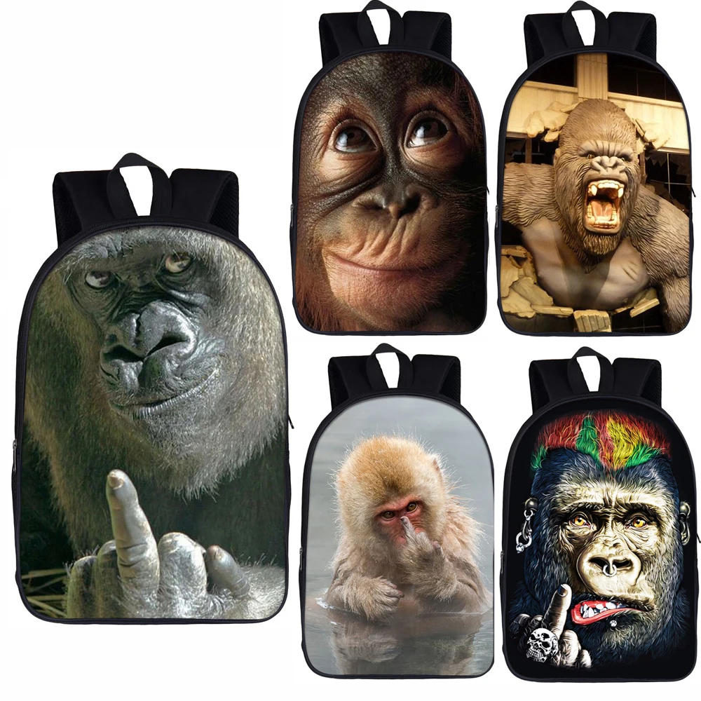 

funny orangutan / monkey middle finger print backpack for teenager boys girls children school bags backpack women men rucksack