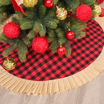 

48 Inch Christmas Tree Skirt Fine Plaid Red And Black XmasTree Skirt For Christmas Decorations