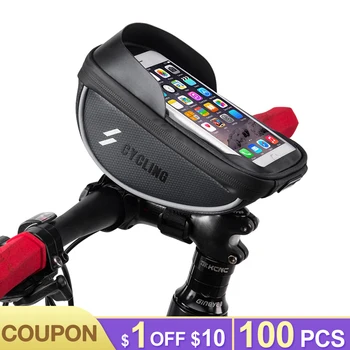 

Top Bicycle Bag Waterproof Top Tube Bag 6'' Mobile Phone Holder Mountain MTB Bike Bags Front Handlebar Bags Cycling Accessories