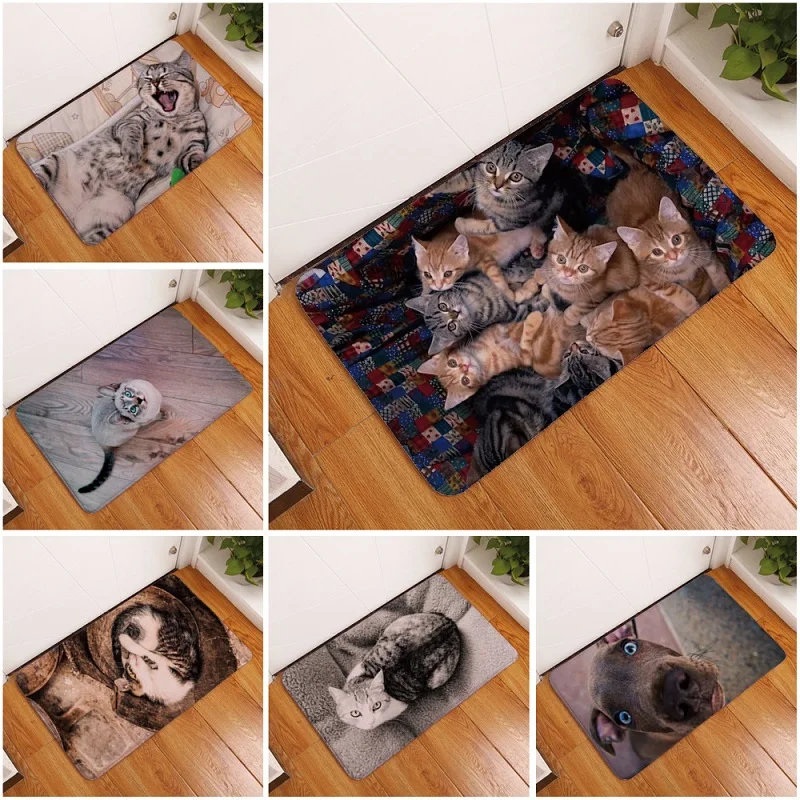 

3D Print Cute Cat Welcome Floor Mat Bedroom Corridor Carpet Non-slip Soft Door Mat Suitable for Living Room Kitchen 40*60/50*80