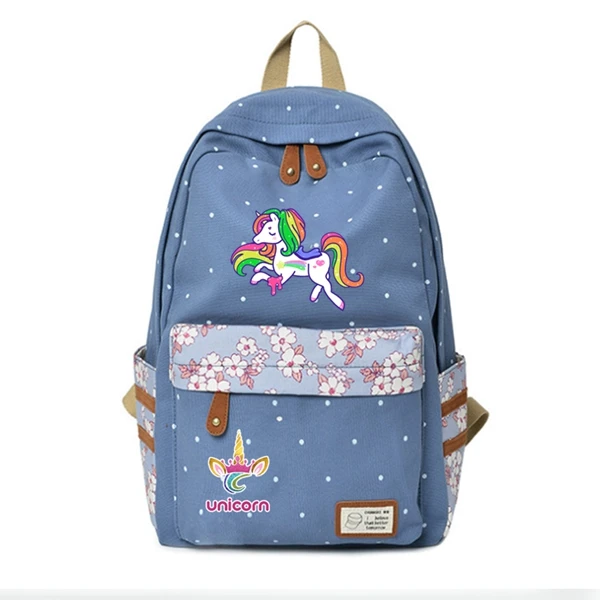 Sky blue C Модный милый Единорог Dab мультфильм рюкзак для женщин девочек Холщовая Сумка волнистые точки рюкзаки рюкзак дорожная сумка на плечо - Цвет: Sky blue C