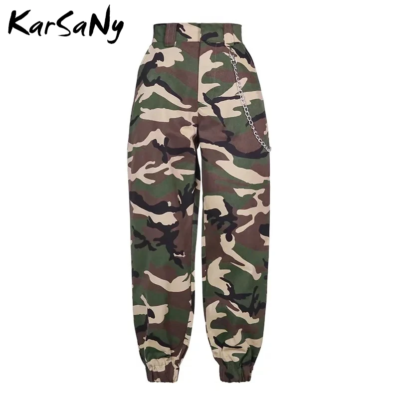 Camouflage KarSaNy, военные камуфляжные штаны, женские штаны для бега, эластичные, с цепочкой, повседневные, свободные камуфляжные штаны для женщин, брюки-карго, военные штаны - Цвет: Camouflage