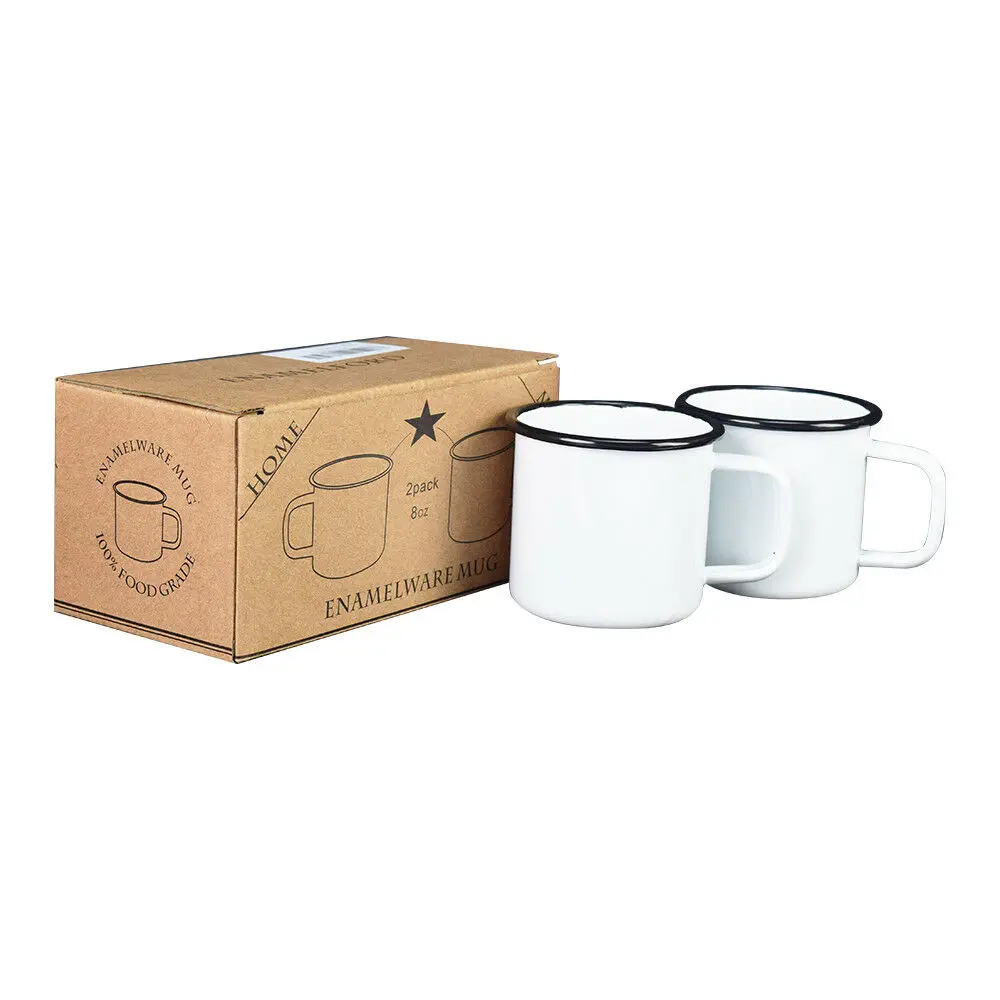 

12oz Enamel Mugs Cup Simple Pure Coffee Milk Drink Office Camping Hiking Kitchen