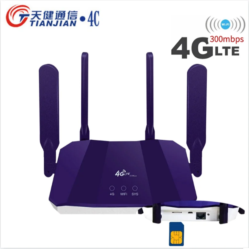 300Mbps SIM Card Slot Broadband 4G Router Wifi LTE Wi-Fi Modem Mobile Hotspot Car Networking Vpn CPE Outdoor WAN/LAN RJ45 Port