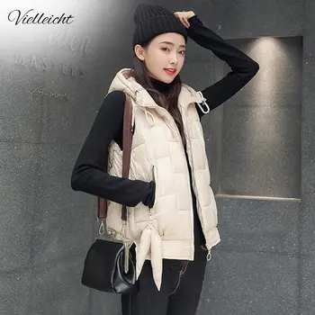 

Vielleicht 2019 New Winter Vest Women Short Vest Casual Slim Thick Warm Hooded Sleeveless Autumn Winter Vest Waistcoat Female