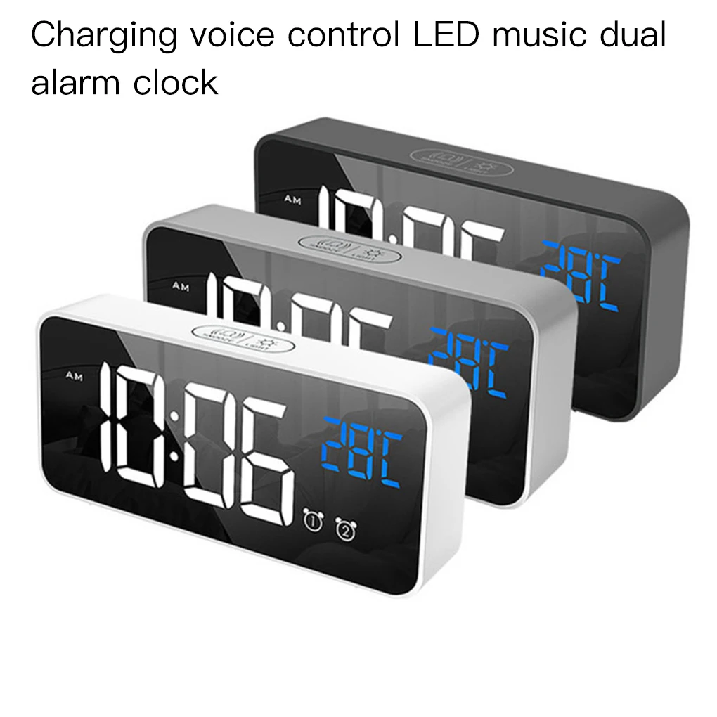 

Home Bedroom Living Room Rechargeable Bedside Music Clock LED Mirror Alarm Clock Sound Activated Clock