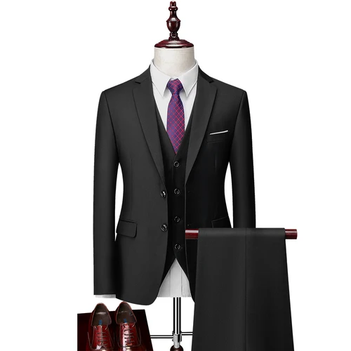 5XL( Jacket + Vest + Pants ) Boutique Pure Color Mens Business Formal Suit Three-piece Set and Two-piece Set Groom Wedding Dress black blazer for men Suits & Blazer