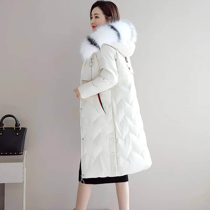 

Solid Color 2018 Winter New Style Fashion Mid-length Long Sleeve Convention Pocket Cotton-padded Clothes with High Imitation Fur
