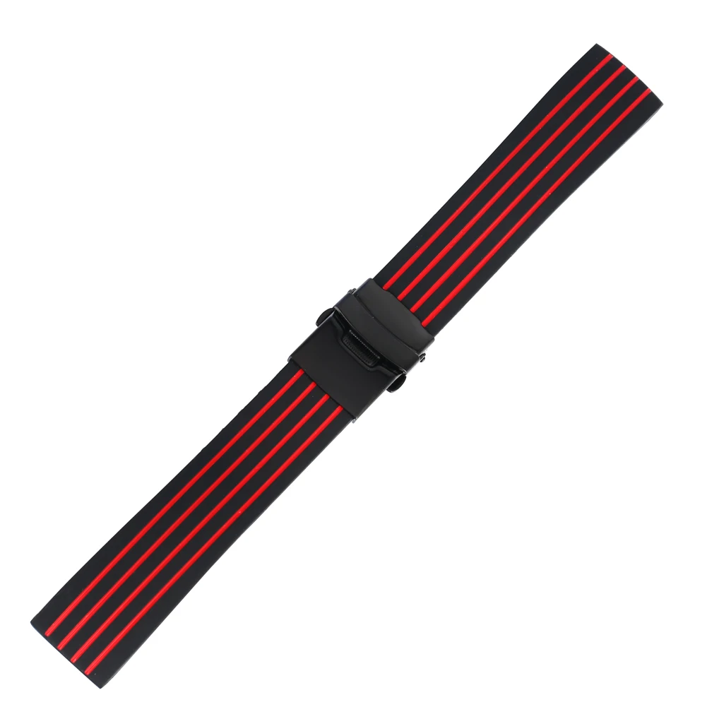 

18MM 20MM 22MM 24MM Red Replacement Watch Strap Black Folding Clasp with Safety Waterproof Silicone Wristwatch Strap Bracelet