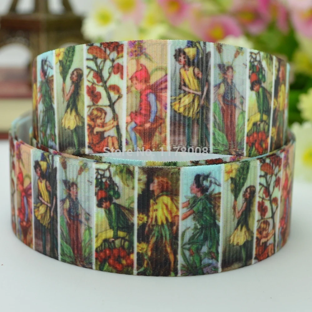 7/" 22 мм Феи напечатаны grosgrain ленты hai rbow DIY ручной работы оптом OEM 50YD