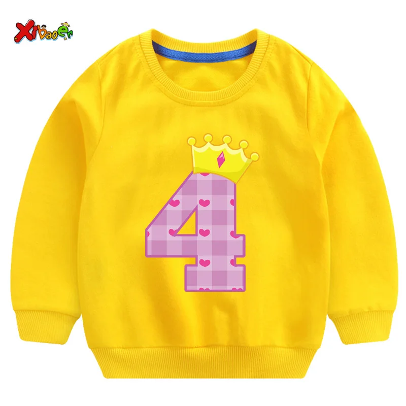 Футболка на день рождения для девочек от 2 до 4 лет; свитер для малышей; детские толстовки с героями мультфильмов; Классная осенняя одежда для маленьких детей; Милая одежда с длинными рукавами - Цвет: sweatshirt yellow
