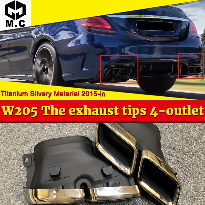 W205 exhaust tips Titanium Silver Material For MercedesMB C-Class W205 Sports The exhaust tips 4-outlet C180 C200 C300 C63 15-in W205 exhaust tips Titanium Silver Material For MercedesMB C-Class W205 Sports The exhaust tips 4-outlet C180 C200 C300 C63 15-in