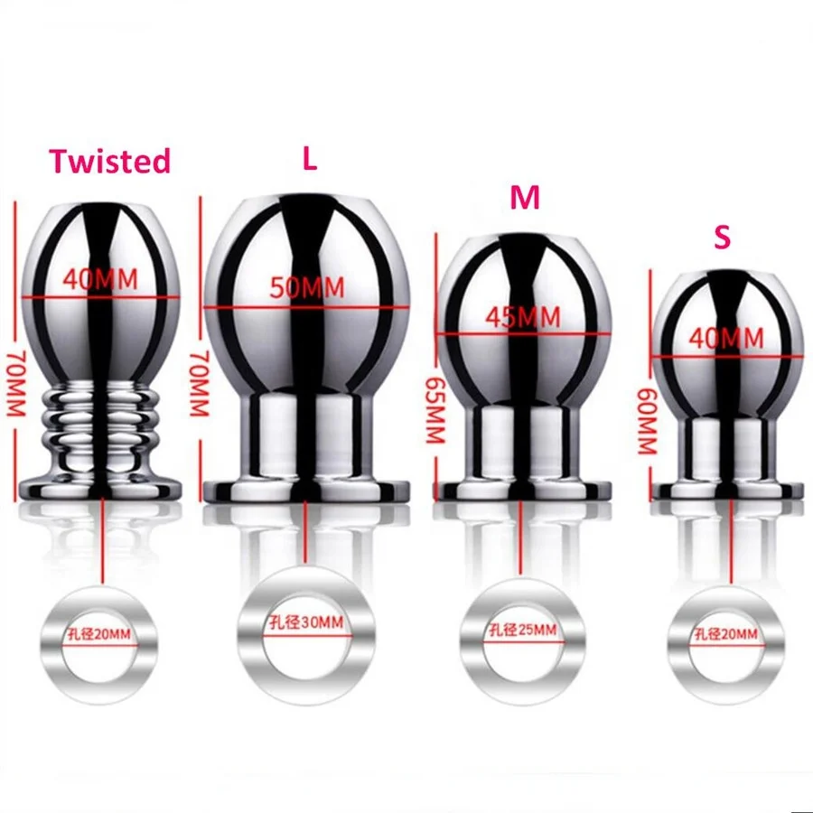 Round Shape Metal Anal Vaginal Dilator Enema Hollow Expand Anal Plug for Women Men