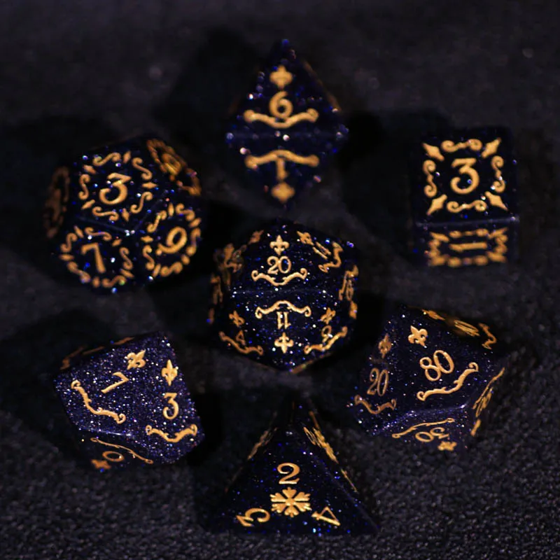 7 шт./компл. синий песчаник золото многогранные кости D &amp d D4 D6 D8 D10 % D12 D20 TRPG игры