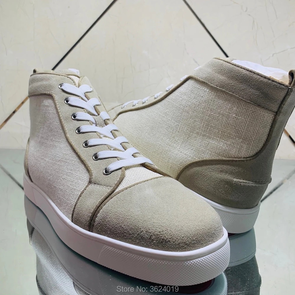 

High Top cl andgz beige Cloth Suede Leather No Rivets Red bottoms for men Flat Lovers of Sneakers casual Sports shoes Footwear