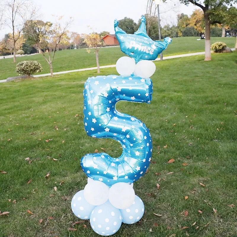 17 шт. 30 дюймов розовые синие воздушные шары с числами детский душ фольги горошек латексные шары ребенок 0-9 день рождения Декор Стенд набор globos - Цвет: Blue 5 set