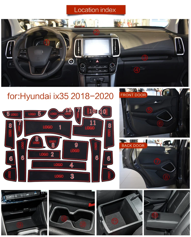 Ворота шлифовальные маты для hyundai ix35 2010- лм Tucson IX межкомнатный дверной коврик чашка пылезащитные коврики водяные горки Нескользящие красные/белые