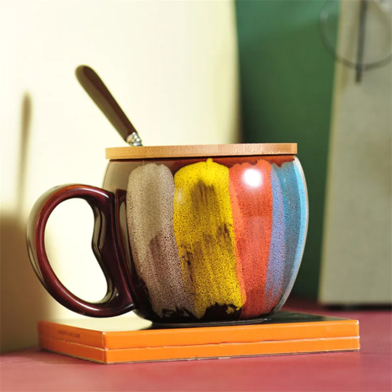 European Ceramic Coffee Mug with Lid and Spoon Set Hand Painted Breakfast Milk Cup Creative Household Light Luxury Teacups | Дом и сад