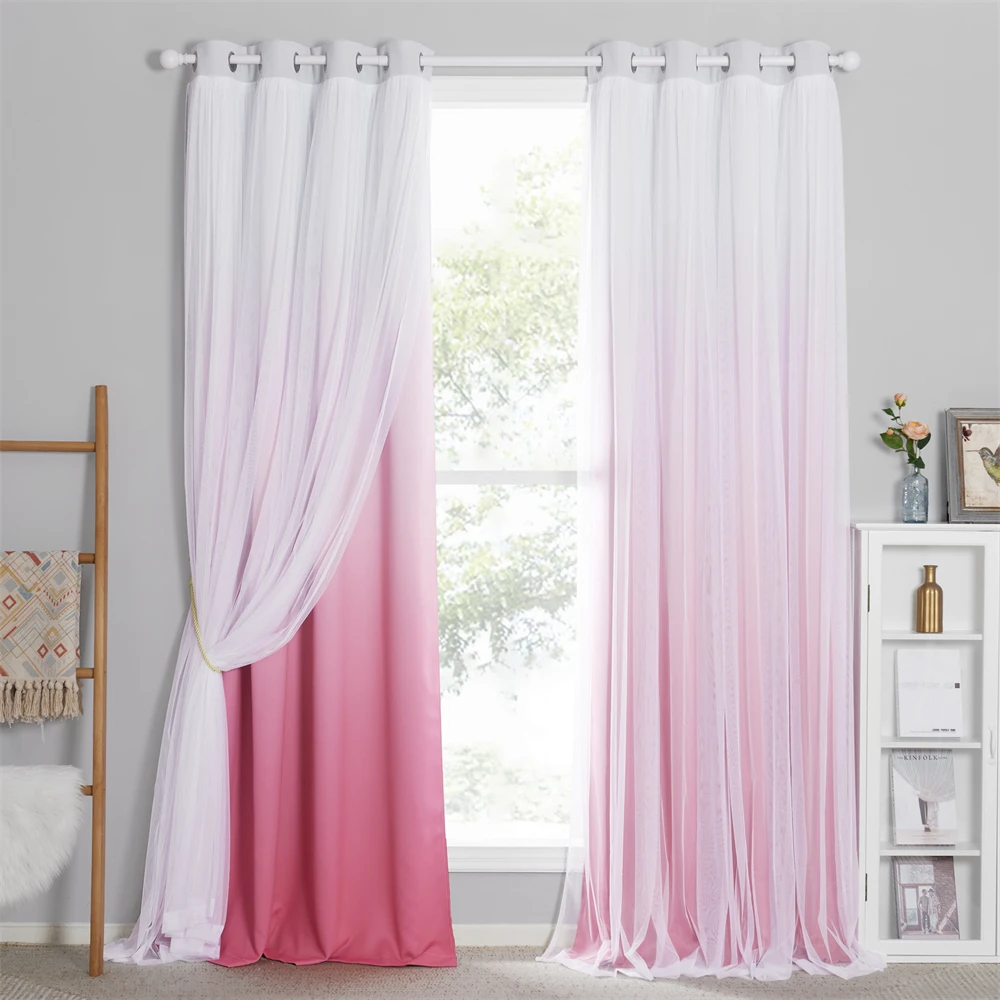NICETOWN Gradient Double-Layered Drapes Blackout Curtains Mix Match Modern Window Sheer for Living Room/Bedroom Free Tie-backs 