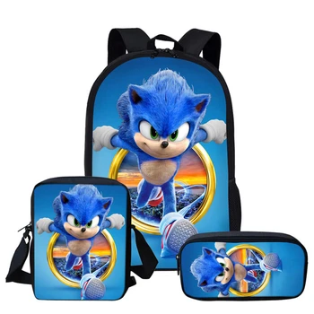 

Children School Bags 3Pcs/Set For Boys Girls Cartoon Sonic the Hedgehog Printing School Backpack Kids Book Bag Fashion Mochila