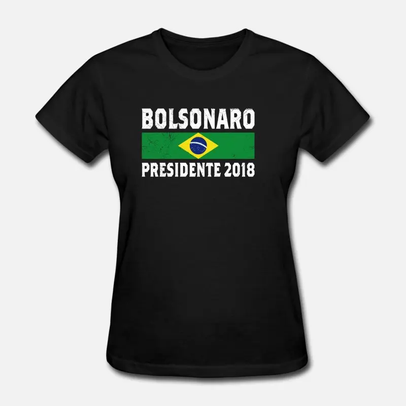 Women-Black Новые футболки Bolsonaro Presidente, бразильские мужские футболки, хлопковые футболки с круглым вырезом для отдыха размера плюс S-5xl, женские футболки - Цвет: Women-Black