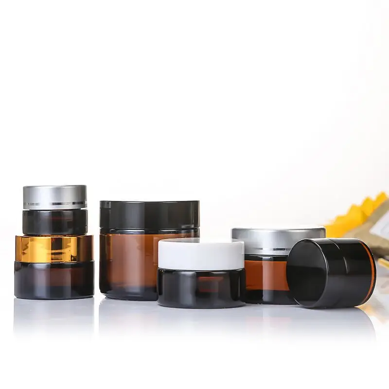 1pcs 5g/10g/15g/20g/30g/50g/60g Amber Glass Refillable Bottles Travel Face Cream Lotion Cosmetic Container Empty Makeup Jar Pot 6