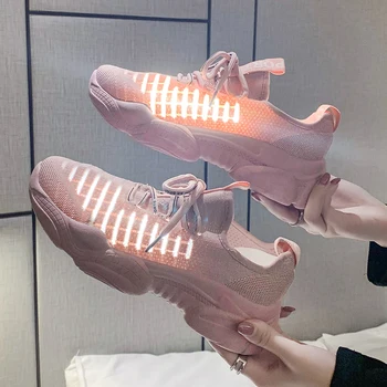 

2020 Fashion Women Platform Mesh Shoes Summer Breathable Knitting Stripe Walking Shoes Lace Up Solid Color Women Shoes