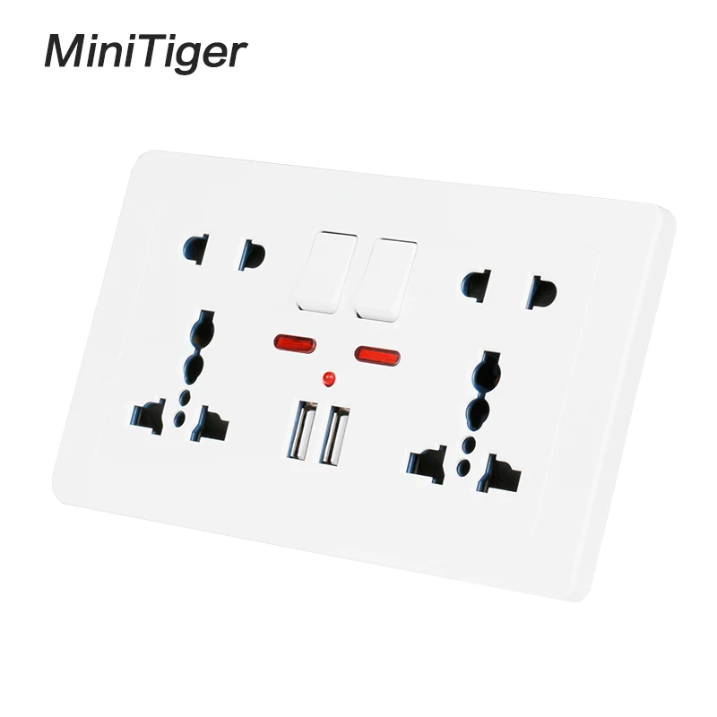 Minitiger настенная розетка двойная универсальная 5 отверстий переключаемая 2.1A